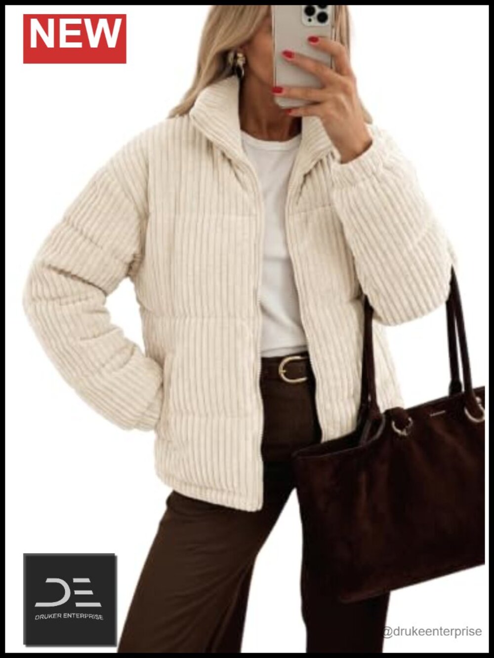 Women's Cropped Quilted Jacket Zip Up Corduroy Coat Fall Winter